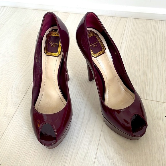Dior Patent Open Toe Pumps w Platform - Picture 2 of 9